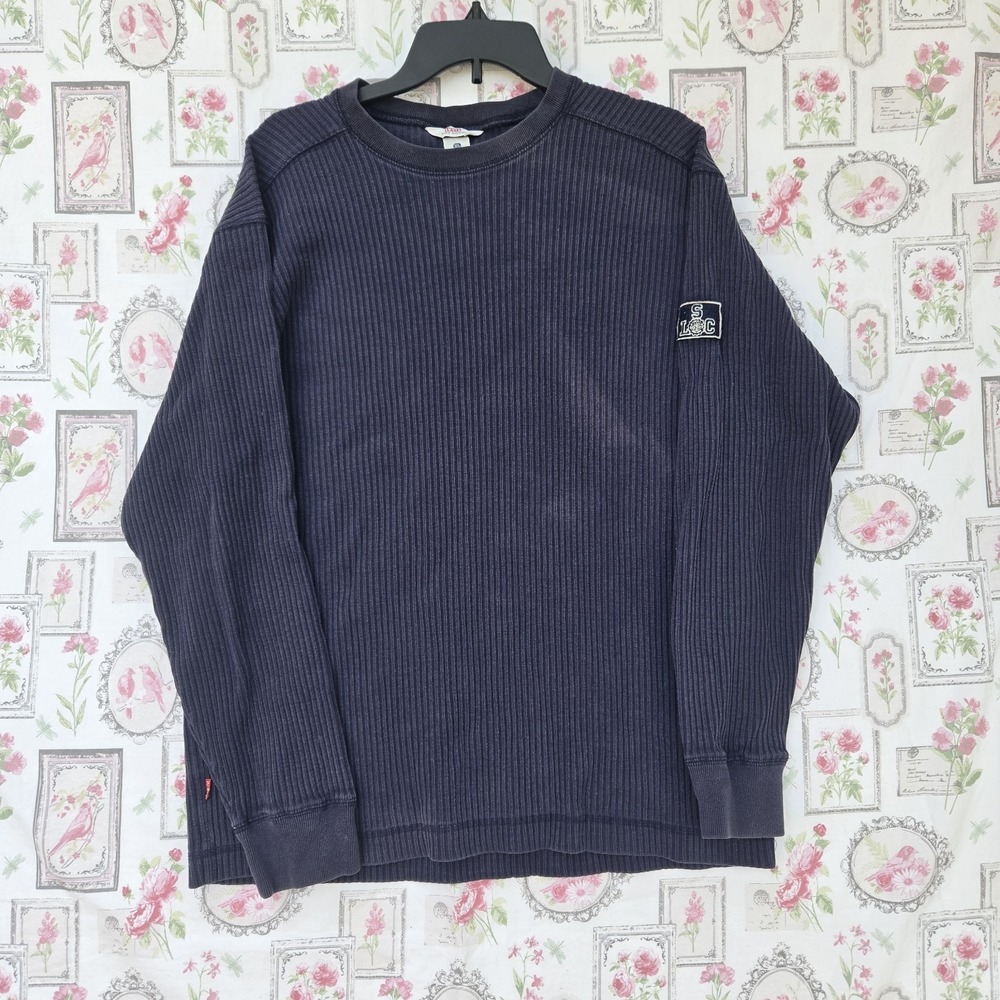 Vtg 90s Levi's Dry Goods Thermal Shirt XL Navy Blue Ribbed LSC Made in USA Saipa